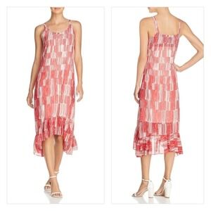 NIC+ZOE Zambra Sleeveless Daytime Midi Dress Red White Stripe Ruffle Hem Small